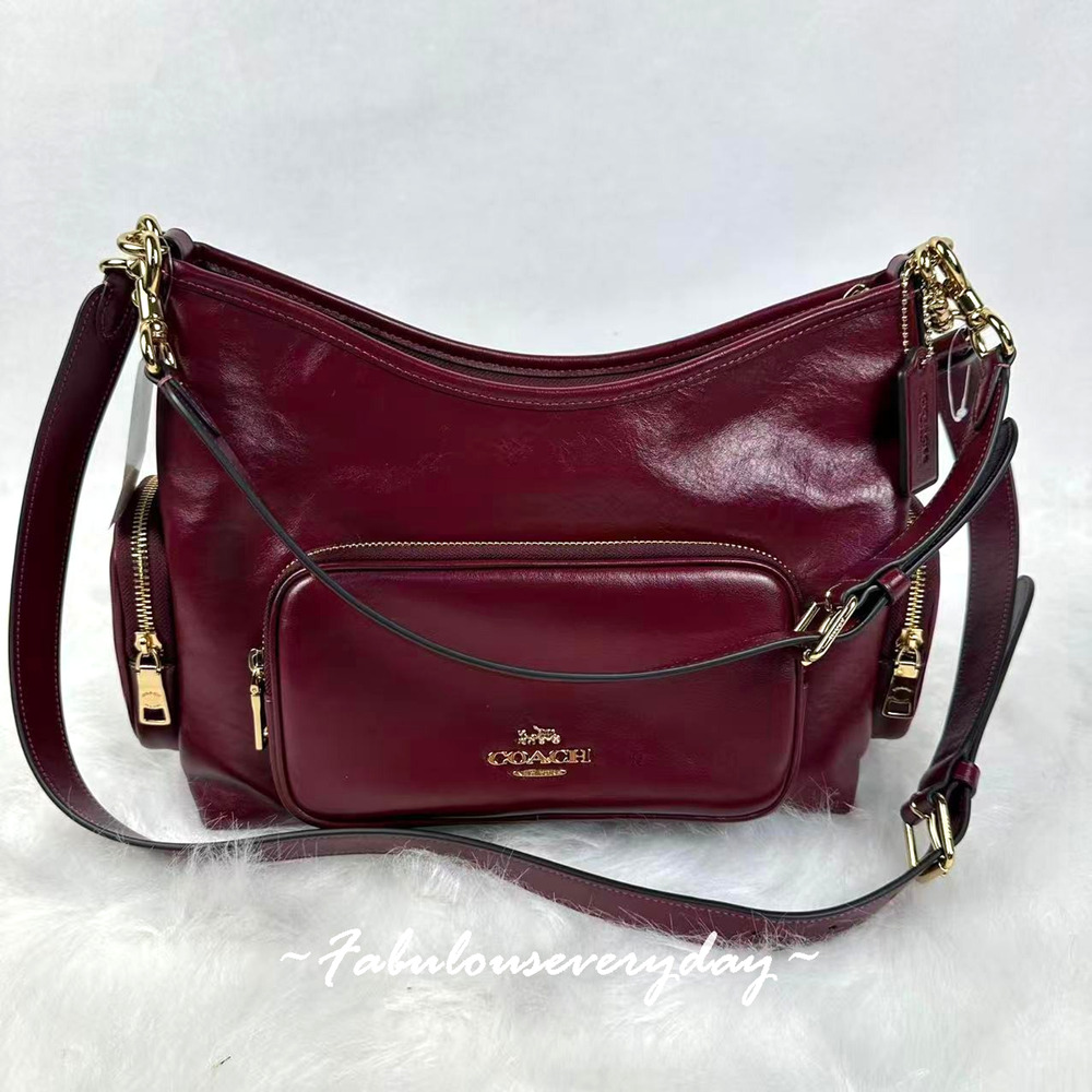 Coach Laurel Shoulder Bag With Pockets Crossbody In Leather/Im/Dark Cherry CES93